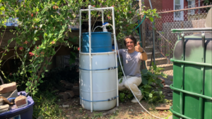 New and improved biogas storage! This is a floating barrel gasometer with PVC stabilizing cage.
